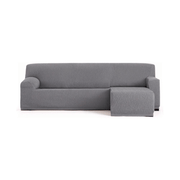 Housse de canapé élastique Troya péninsule droite gris accoudoir court 250/310