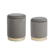 Lot de 2 Poufs en velours avec bac Gris POLINA