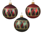 Boule de Noël en verre mat à pois avec 3 couleurs assorties ø 8cm