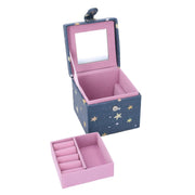 Boîte à bijoux simili cuir bleu étoiles carré cm10x10,5h9,5