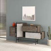 Buffet Hermes couleur café foncé avec portes et tiroirs effet marbre 160 cm