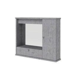 Miroir de salle de bain gris béton meuble moderne mobile 1 porte avec abattant h.61x73x14