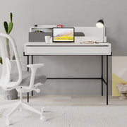 Bureau Leila blanc avec détails anthracite et tiroir H 101 x P 60 x L 110 cm