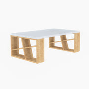 Table basse rectangulaire Honey avec plateau blanc et pieds en chêne L 105 x P 60 x H 40 cm