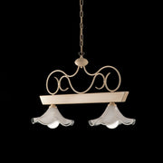 Lustre en bois et fer laqué ivoire à décor décape 2 lumières