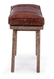 Tabouret rectangulaire en bois et cuir Charleston cm 54 x 30 x 53