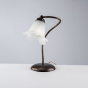 Lampe à poser en fer Marron Or une lumière abat-jour en verre Blanc 25x h31 cm
