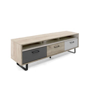 Socle meuble TV avec 3 portes battantes en chêne et gris 160x35xh.53 cm