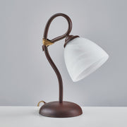 Lampe de table en fer noir rouille une lumière albâtre abat-jour en verre blanc 23x h31 cm