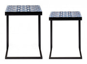 Ensemble de 2 tables basses NEAPOLIS en acier avec plateau en mdf décoré avec impression 62,5h 56h cm