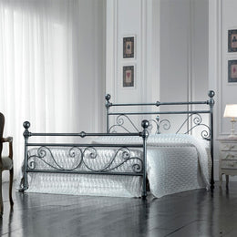 Lit double en fer avec pied de lit Noir Argent NONNA 173x215x h128 cm