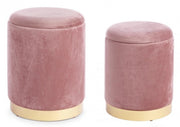 Lot de 2 Poufs en velours avec contenant POLINA Rose Antique