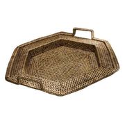 Plateau hexagonal en rotin de Birmanie 2m cm44x50h7-10