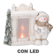 Cheminée en résine avec bonhomme de neige led blanc cm27x12h23