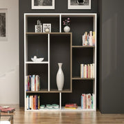 Bibliothèque Liam blanche avec détail géométrique en noyer 100x136h