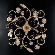Plafonnier en fer ivoire décapé or rose six lumières 79x67x h17 cm