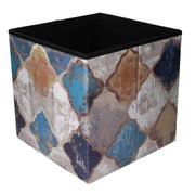 Pouf pliant carré en similicuir bleu maroquin cm38x38h38