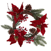 Couronne de fleurs, pommes de pin, rouge et or, rond cmø50x10