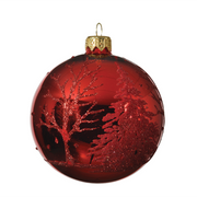 Boule de Noël rouge avec décoration en relief Ø8 cm