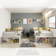 Chambre 6040 avec lit simple et bureau en blanc usé et blanc