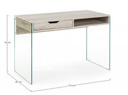 Design Bureau en bois naturel Armos 1 tiroir et pattes en verre 110x55x 76h cm