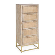 Commode 5 tiroirs en bois naturel de style vintage