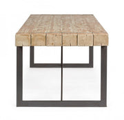 Table urbaine industrielle Garrett avec plateau en bois