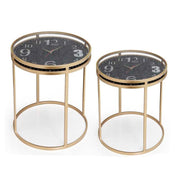 Ensemble de deux tables Lounge Golden Metal and Clock Glass Floor