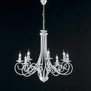 Lustre à suspension en fer blanc shabby huit lumières 67x h68 cm