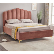 Lit Double avec Rangement Artu Rose Tête de Lit Perlée Sommier Inclus 160x190 cm