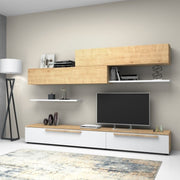 Mur de chêne blanc équipé 260x42xh.220 cm