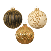 Boules de Noël assorties noir-doré - blanc-doré - doré-doré Ø10 cm