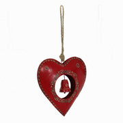 Coeur en métal rouge avec grelot 23x23x4 cm
