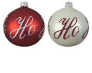 Boule de Noël en verre mat ho ho ho, 2 couleurs assorties, ø 8cm