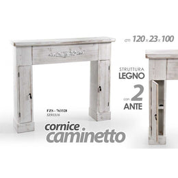 Camino Shabby Camino Anticato White Wood 120 x 23 x 100 h cm