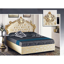 Lit double avec un récipient de tête de lit baroque en tissu damasque 172x202xh.165 cm