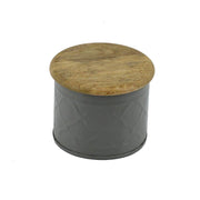 Pot en métal avec bouchon en bois gris cmø10h8