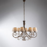 Lustre Vienna or marron huit lumières abat-jour effet tissu 78x h63 cm