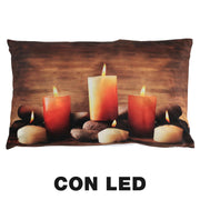 Coussin tissu bougie LED marron cm30x50