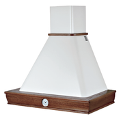 Hotte de cuisine rustique blanche FOSCA avec cadre en bois couleur tabac et horloge de 120 cm