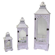 Lanterne bois métal 1-3 carré blanchi cm32x32h101