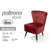 Fauteuil de chambre en velours bordeaux 63 x 66 x 84 h cm