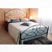 Lit double en fer forgé avec pied de lit Noir Argent NARCISO 170x202x h131,5 cm