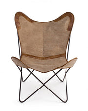 Fauteuil en cuir beige Eaton