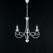 Lustre à suspension en fer blanc shabby trois lumières 50x h60 cm