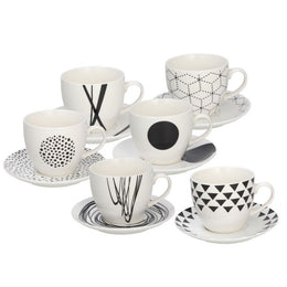 Set de 6 tasses à thé avec soucoupe coordonnée Metropolis Graphic Line Tognana