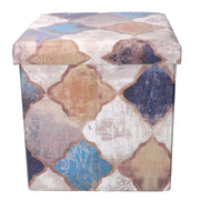 Pouf pliant carré en similicuir bleu maroquin cm38x38h38