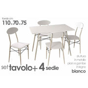 Cuisine de table rectangulaire avec quatre chaises 110x 70 x 75 h blanc cm