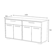 Buffet polyvalent quatre portes deux tiroirs Blanc Gris TRUVA 140x40x h78 cm