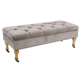 Banc conteneur beige en velours de style classique